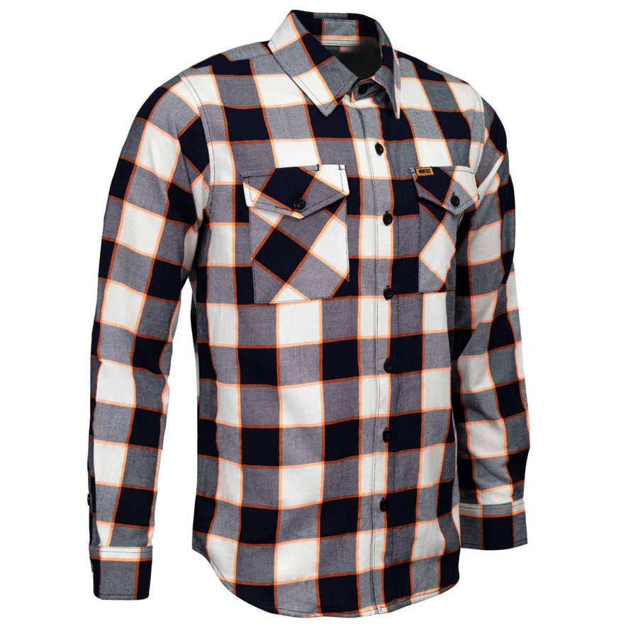 MMCC Men's Alpha Navy White Orange Plaid Flannel Shirt - 100% Cotton with Microfiber Wipe Panel - MMC11604