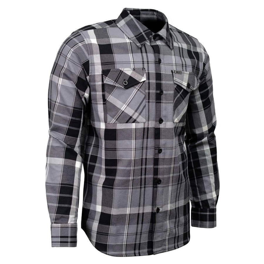 MMCC Men's Mastodon Grey Black White Plaid Flannel Shirt - 100% Cotton with Microfiber Wipe Panel - MMC11606