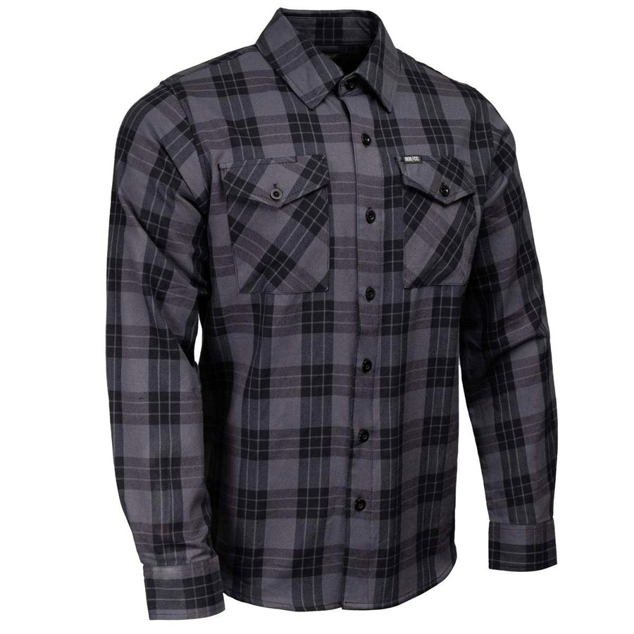 MMCC Men's Smoke Screen Grey Black Plaid Flannel Shirt - 100% Cotton with Microfiber Wipe Panel - MMC11607