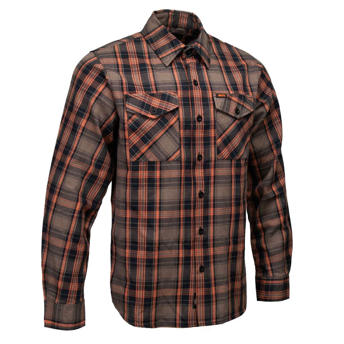 MMCC Men's Brimstone Plaid Black Orange Tan Flannel Shirt - 100% Cotton with Microfiber Wipe Panel - MMC11608