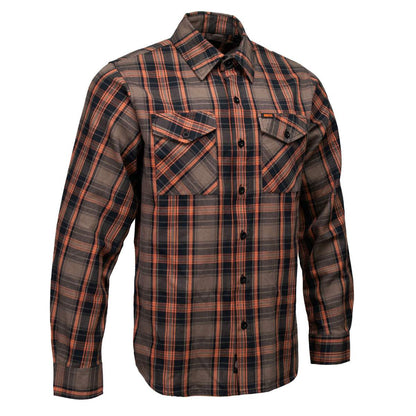 MMCC Men's Brimstone Plaid Black Orange Tan Flannel Shirt - 100% Cotton with Microfiber Wipe Panel - MMC11608