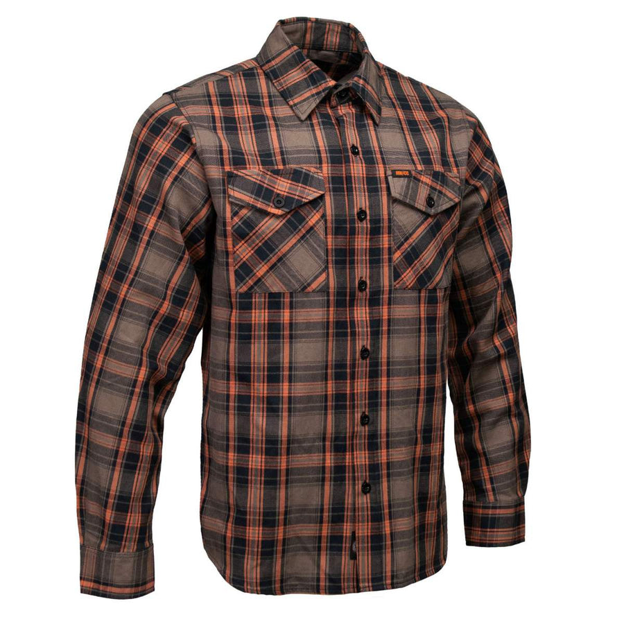 MMCC Men's Brimstone Plaid Black Orange Tan Flannel Shirt - 100% Cotton with Microfiber Wipe Panel - MMC11608