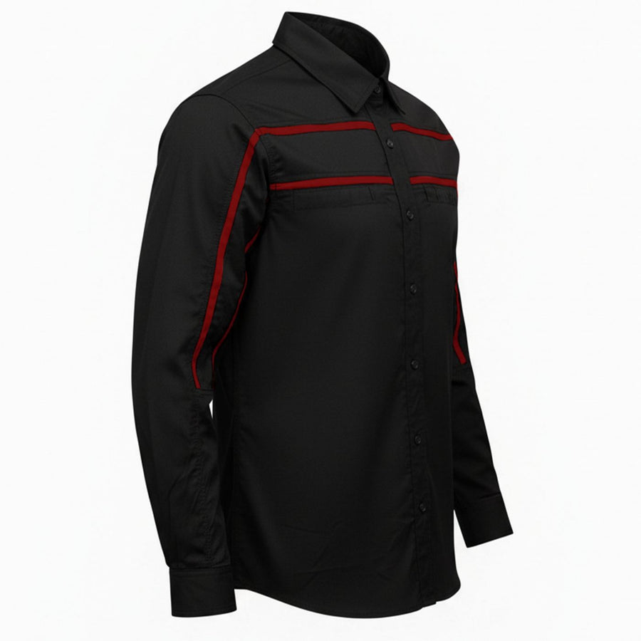MMCC Men's Octane Long Sleeve Mechanic Shirt - Black with Red Stripe - 50-50 Cotton Poly - MMCC16002