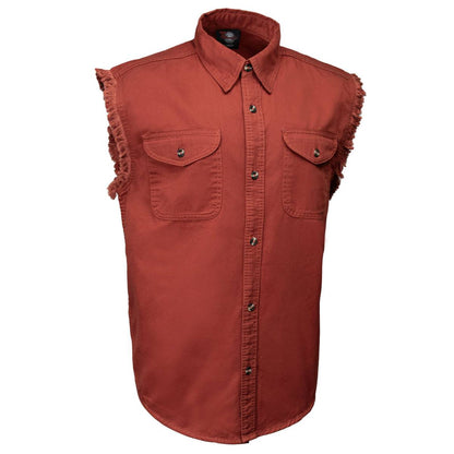 MMCC Men's Rustline Sleeveless Cut-Off Work Shirt - 100% Cotton, Dual Chest Pockets, Button Front - MMC16015
