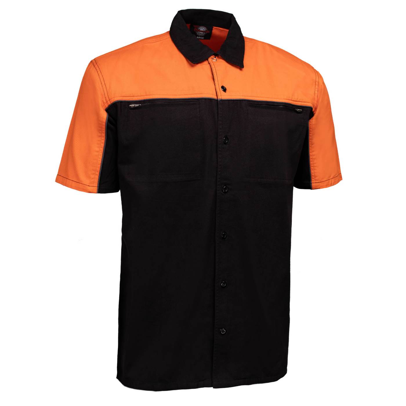 MMCC Men's Reveline Black Orange Grey Classic Mechanic Shirt - 100% Cotton W/ Microfiber Panel - MMC16029