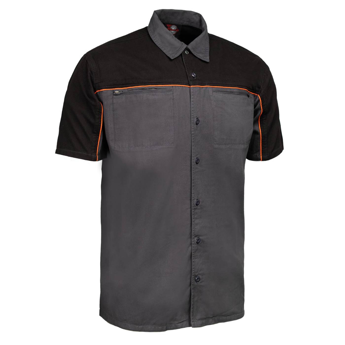 MMCC Men's Reveline Grey Black Orange Classic Mechanic Shirt - 100% Cotton w/ Microfiber Panel - MMC16030