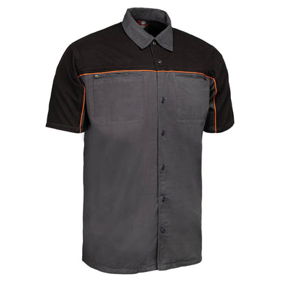 MMCC Men's Reveline Grey Black Orange Classic Mechanic Shirt - 100% Cotton w/ Microfiber Panel - MMC16030