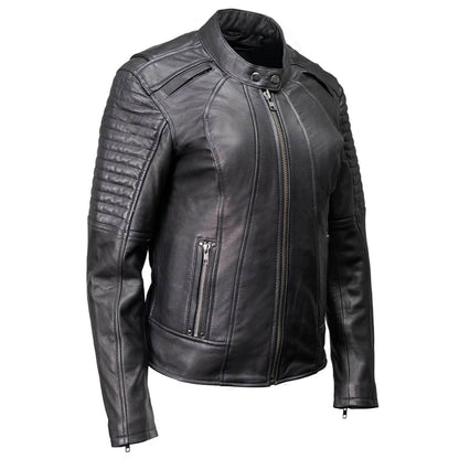 Milwaukee Motorcycle Clothing Co. Women's Foxy Scooter Style Black Premium Leather Jacket w/ Mandarin Collar MMC20000