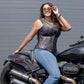 Milwaukee Motorcycle Clothing Co. Women’s Liberty Black and Purple Leather V-Neck Biker Vest w/ Side Lacing MMC40006