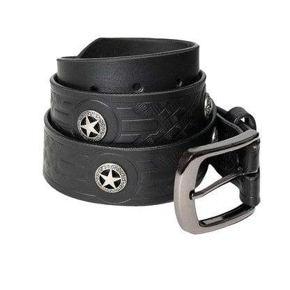 Milwaukee Leather Men's Frontier Star Black Leather Belt with Western Star Emblems  - 1.5 Inch Biker Belt - MP7135