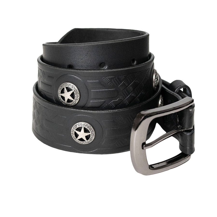 Milwaukee Leather Men's Frontier Star Black Leather Belt with Western Star Emblems  - 1.5 Inch Biker Belt - MP7135