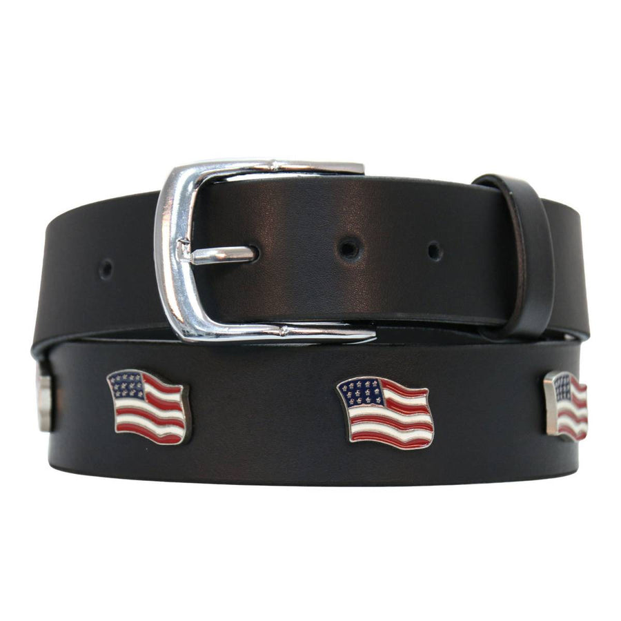 Milwaukee Leather Men's Freedom Line Black Leather Belt with USA Flag Emblems - 1.5 Inch - MPM7140
