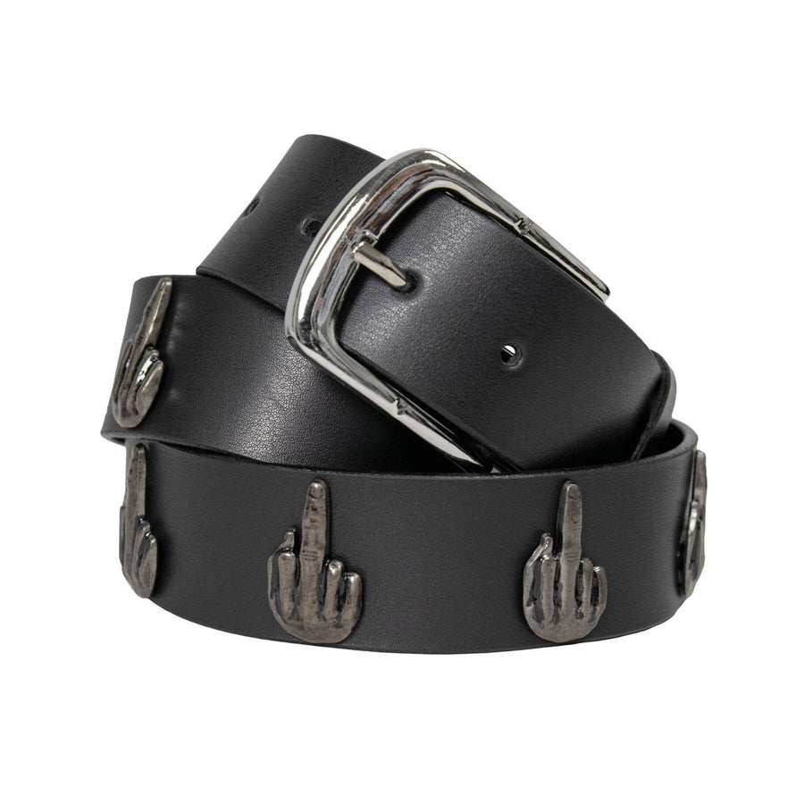 Milwaukee Leather Men's Black The Finger Genuine Leather Belt w/ Interchangeable Buckle - MP7142