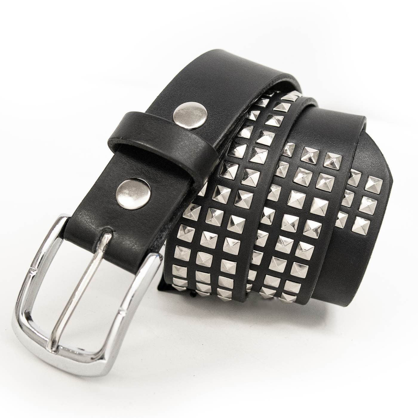 Milwaukee Leather Men's Black Triple-Row Studded Genuine Leather Belt - w/ Interchangeable Buckle - MP7144