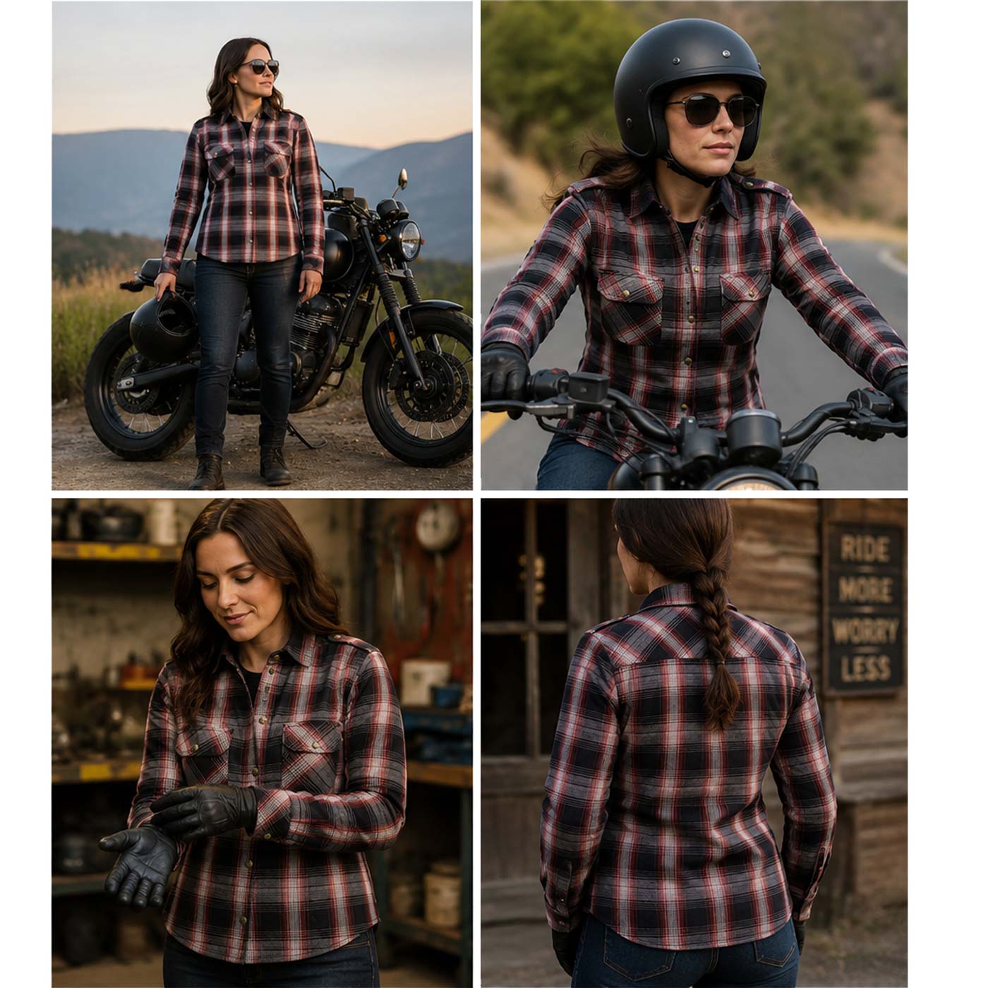 Milwaukee Leather MPL2604 Women’s Ember CE Armored Plaid Flannel Biker Shirt - Reinforced w/ Aramid Fiber