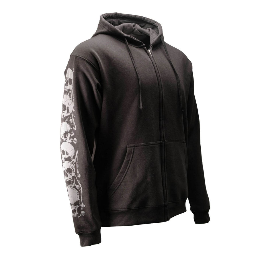 MMCC Men’s Bare Bones Riding Hoodie – Premium Cotton, Reflective Skull Sleeve, Full Zip - MPM1680