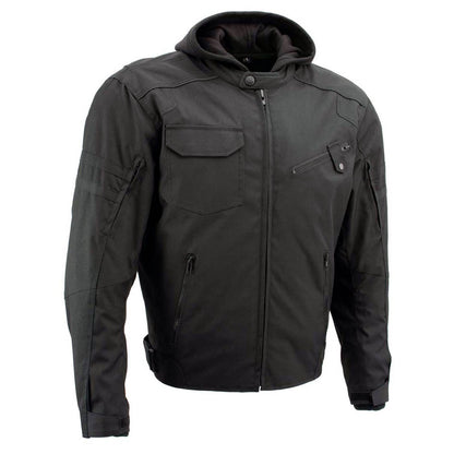 Milwaukee Leather Men's Flight 1300D Nylon Motorcycle Jacket with CE Armor and Removable Hoodie - MPM17017
