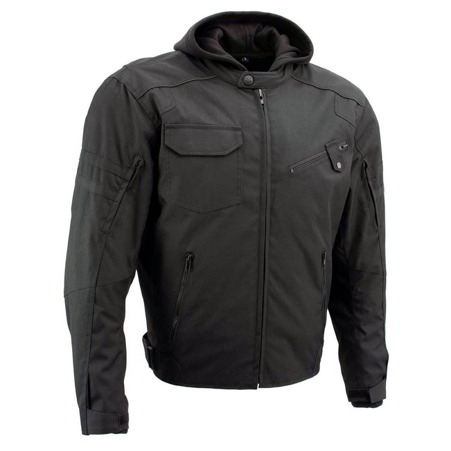 Milwaukee Leather Men's Flight 1300D Nylon Motorcycle Jacket with CE Armor and Removable Hoodie - MPM17017