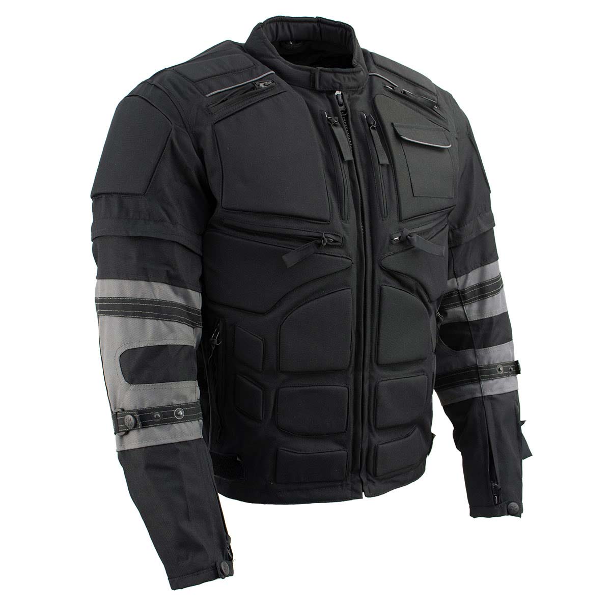 Milwaukee Leather Men's Morph Black/Grey Textile Motorcycle Jacket w/ CE Armor, Removable Sleeves - MPM17026