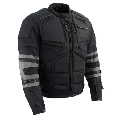 Milwaukee Leather Men's Morph Black/Grey Textile Motorcycle Jacket w/ CE Armor, Removable Sleeves - MPM17026