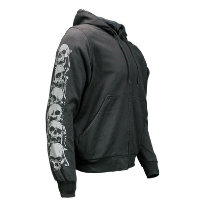 Milwaukee Leather Men's Bare Bones Black Reflective Skull CE Armored Riding Hoodie, Shoulder & Elbow Armor - MPM1797