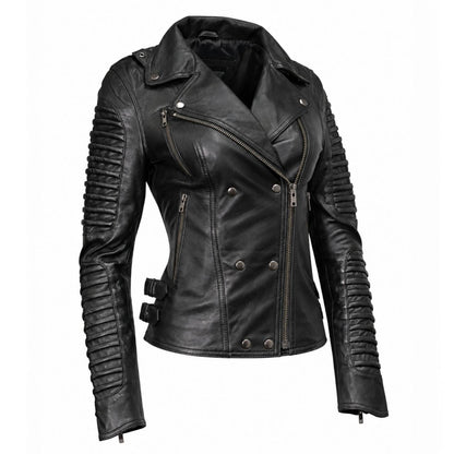 Milwaukee Leather Women's Velvet Vixen Black Naked Lambskin Moto Jacket - SFL2802