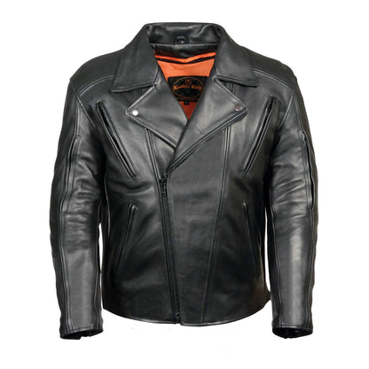 Milwaukee Leather Men's Premium Black Leather Beltless MC Style Motorcycle Jacket w/ Side Stretch - SH1057