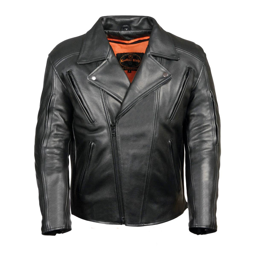 Milwaukee Leather Men's Premium Black Leather Beltless MC Style Motorcycle Jacket w/ Side Stretch - SH1057
