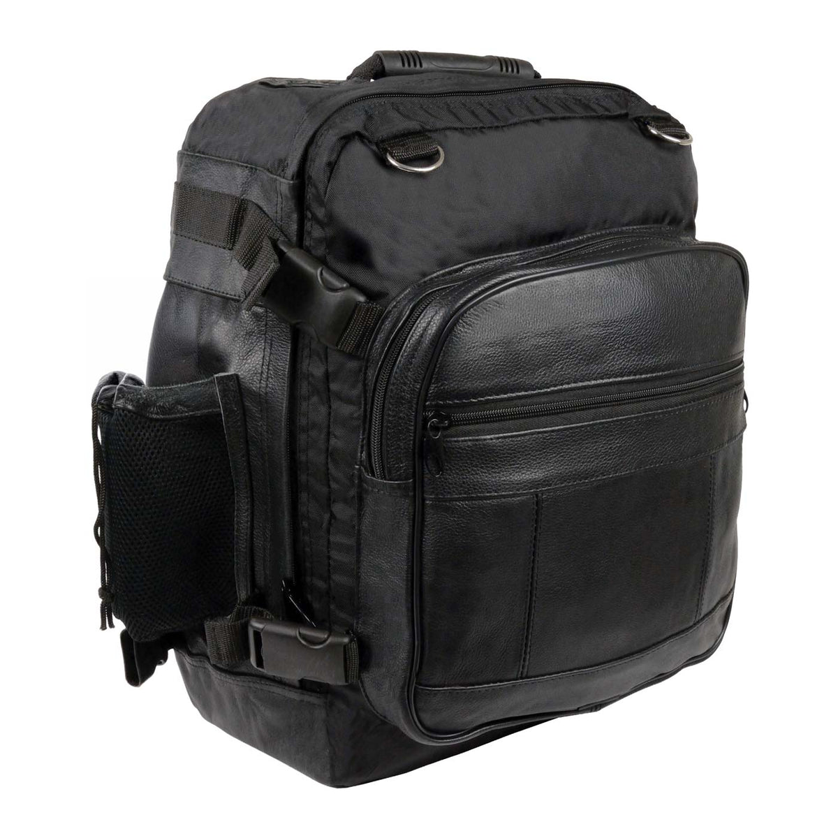Milwaukee Leather SH54001 Medium Black Leather and Textile Motorcycle Cruiser Sissy Bar Bag Back-Pack