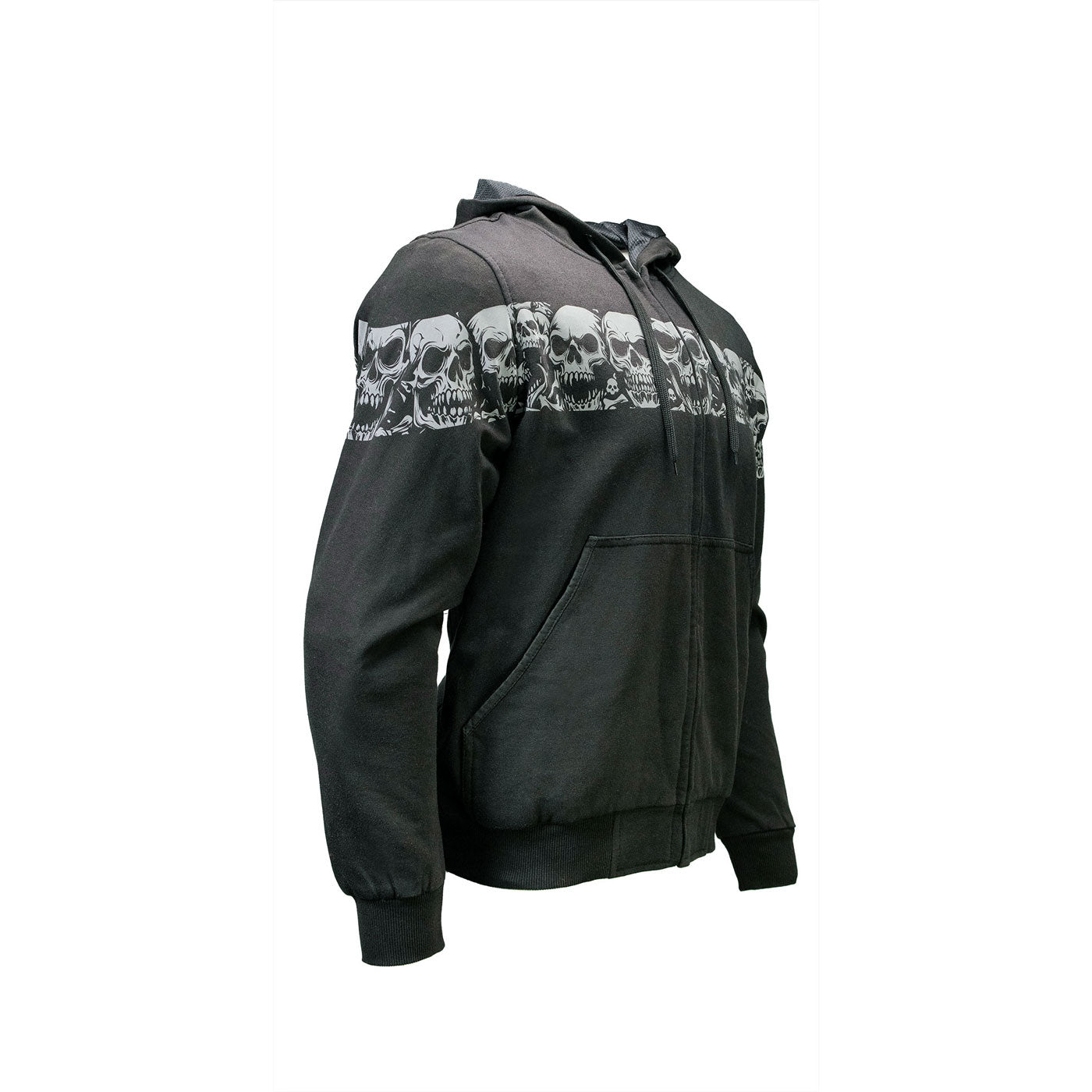 Milwaukee Leather Men's Bare Bones Black Reflective Skull CE Armored Riding Hoodie, Shoulder and Elbow Armor - MPM1798