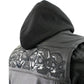Milwaukee Leather Men's Futile CE Armored Leather Motorcycle Jacket w/ Hoodie Liner, Reflective Skull - LKM17016