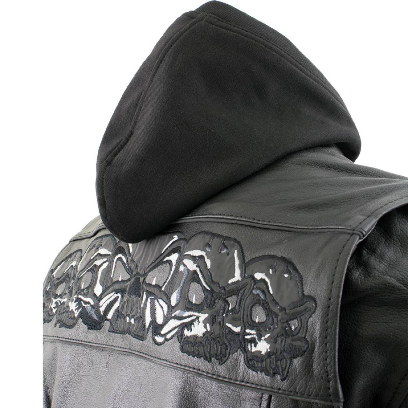Milwaukee Leather Men's Futile CE Armored Leather Motorcycle Jacket w/ Hoodie Liner, Reflective Skull - LKM17016