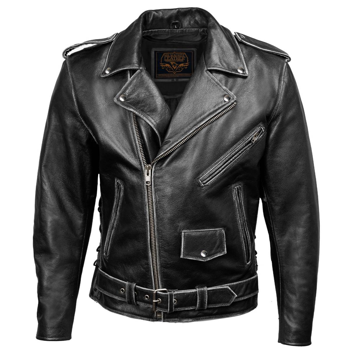Milwaukee Leather Men's Live to Ride Classic Black Premium Leather CE Armored Motorcycle Jacket - Side Lace - LKM1706