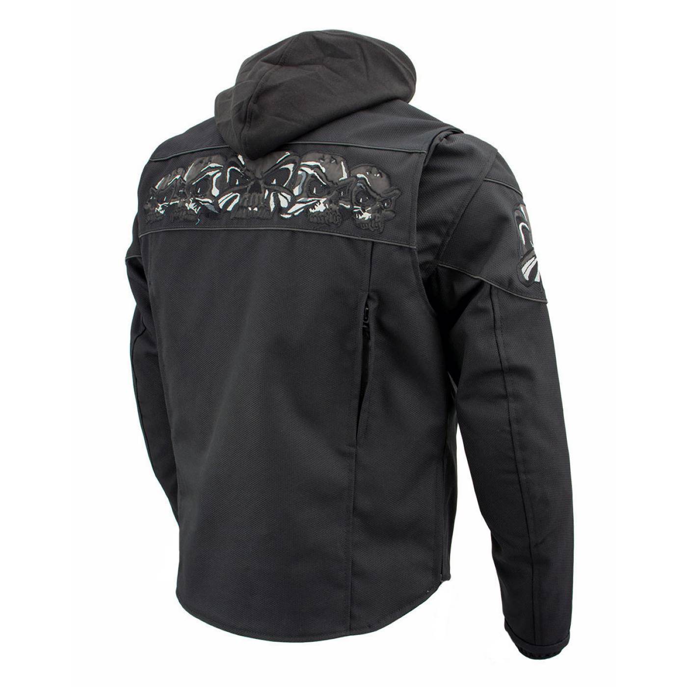 Milwaukee Leather Men's Vengeance Black Armored Textile Motorcycle Jacket with Skull Embroidery - MPM17019
