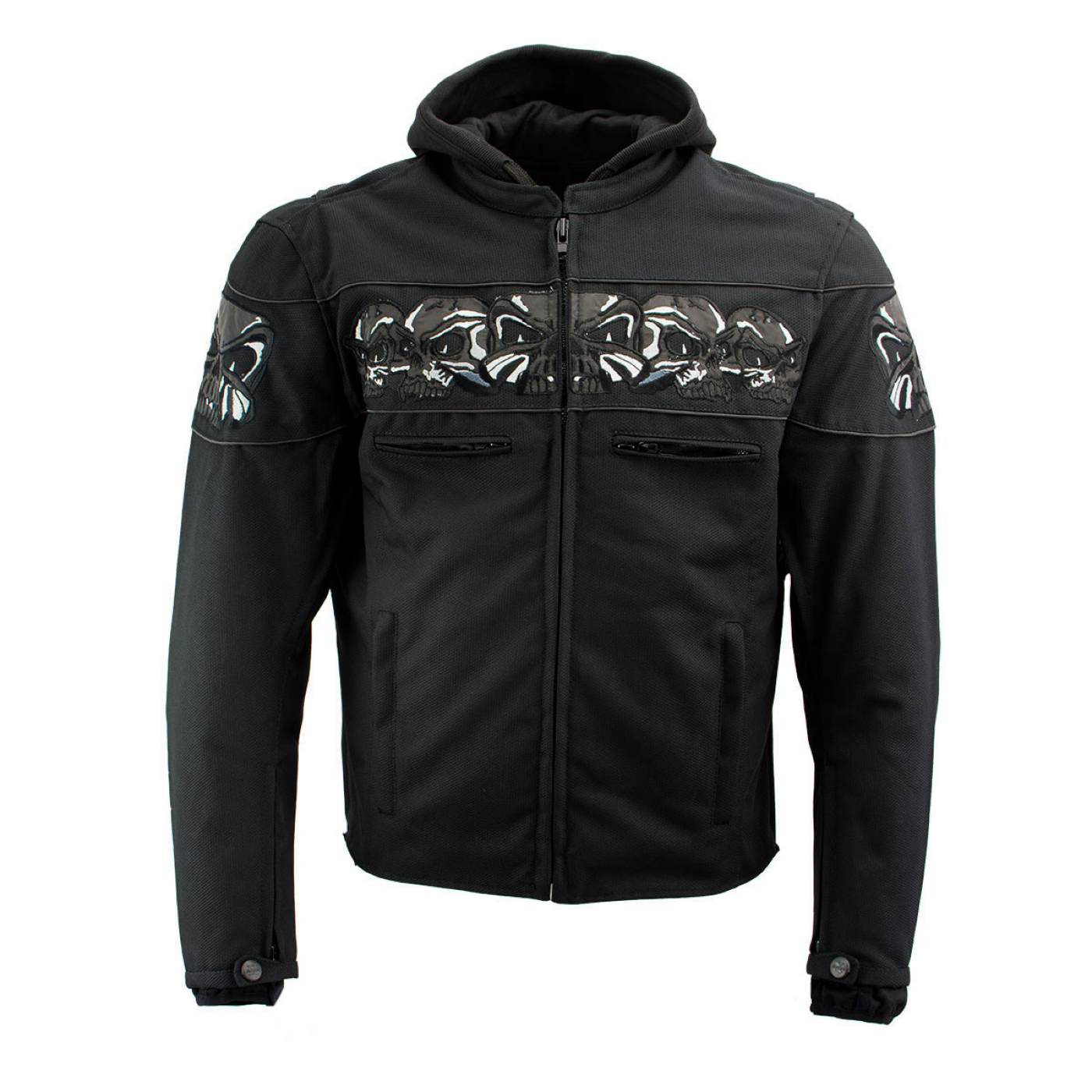 Milwaukee Leather Men's Vengeance Black Armored Textile Motorcycle Jacket with Skull Embroidery - MPM17019