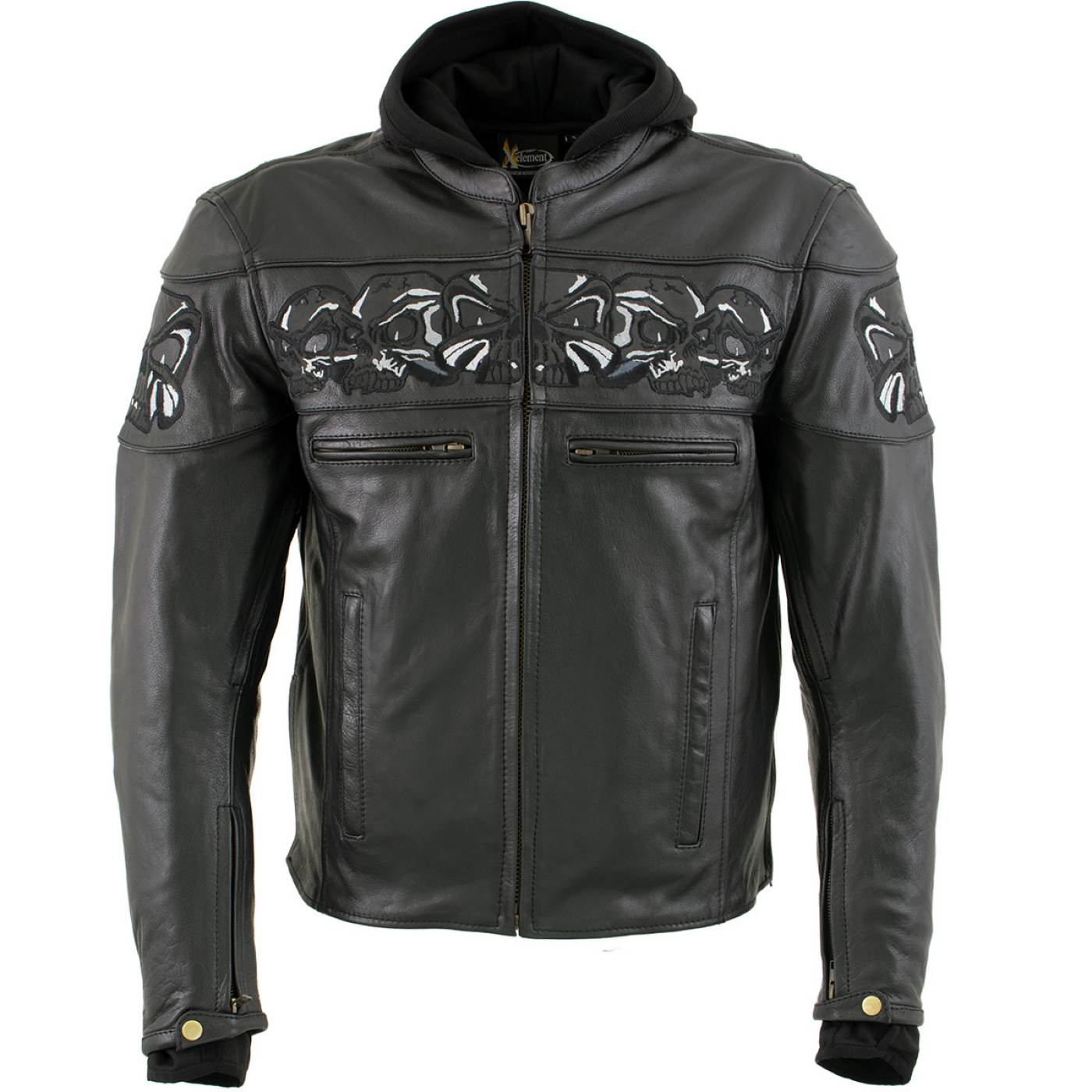 Milwaukee Leather Men's Futile CE Armored Leather Motorcycle Jacket w/ Hoodie Liner, Reflective Skull - LKM17016