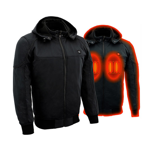 Nexgen Heat MPM1761SET Men’s Black 'Heated' Soft Shell Racing Style Motorcycle Heated Jacket for Riding w/ Battery