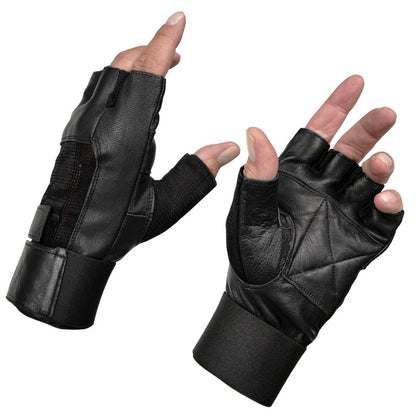 Milwaukee Leather MG7562 Men's Black Leather and Spandex Gel Padded Palm Fingerless Motorcycle Hand Gloves W/ Mesh Material