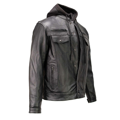 Milwaukee Leather Men's Leather Shirt Jacket with Removable Hoodie and Patch Access - MLM1614