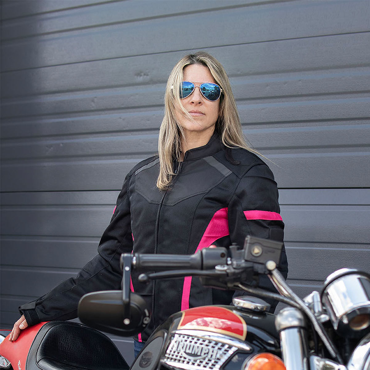 Milwaukee Leather MPL2794 Black and Pink Mesh/Textile Armored Motorcycle Racer Jacket for Women - All Season Jackets