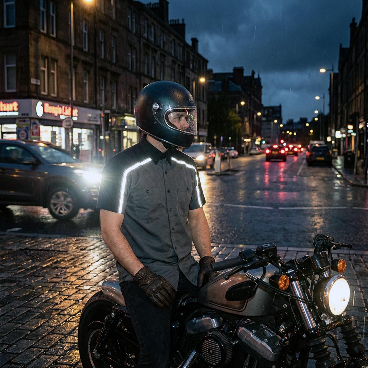 Milwaukee Motorcycle Clothing Co. Men’s Delco Gray/Black Mechanic Rider Ready Shirt w/ Reflective Strip MDM11605