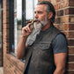 Milwaukee Leather MLM3510 Men's Black/Beige Premium Leather Club Style Vest - Dual Closure Open Neck Motorcycle Vest