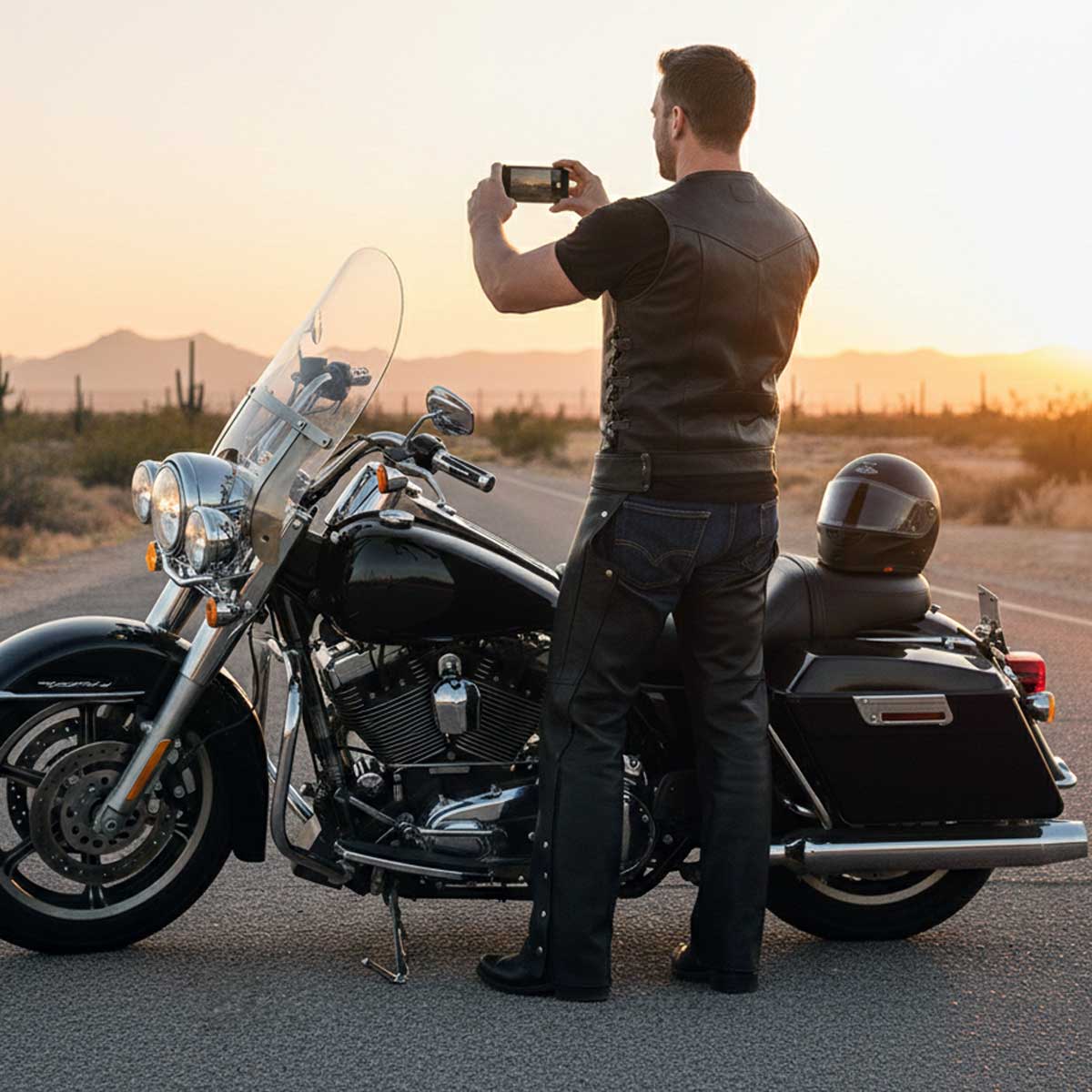 Event Leather EL1101 Men's Black Leather Classic Chaps with Jean Pockets