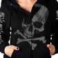 Hot Leathers GLZ4572 Ladies Black Zipper Hoodie w/ Gray X Bones Print Artwork