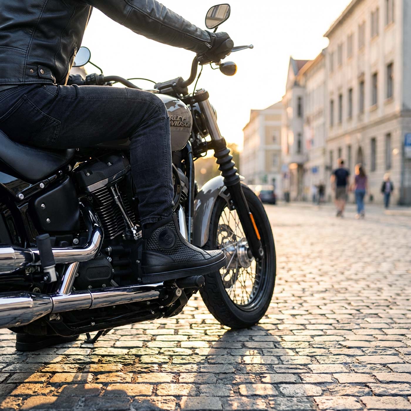 Milwaukee Leather Men's Black Leather Diamond Patterned Reinforced Street Biker Riding Shoes w/ Ankle Support - MBM9104