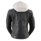 Milwaukee Leather LKL2737 Women's Black Premium Leather Motorcycle Biker Racer Style Scuba Jacket w/ Hoodie