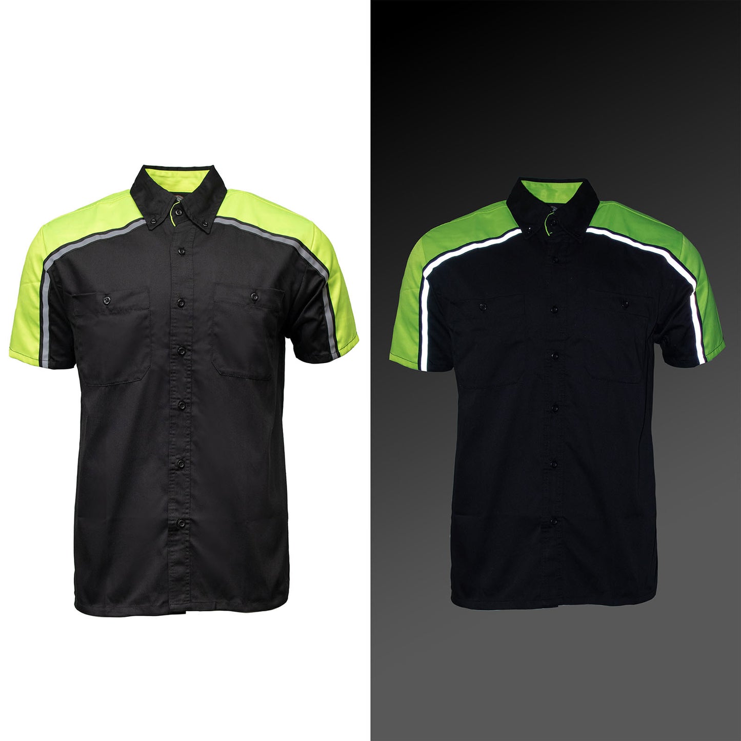 Milwaukee Motorcycle Clothing Co. MDM11604 Men's Black and Neon-Green Button Up Mechanic Shirt w/ Reflective Stripe