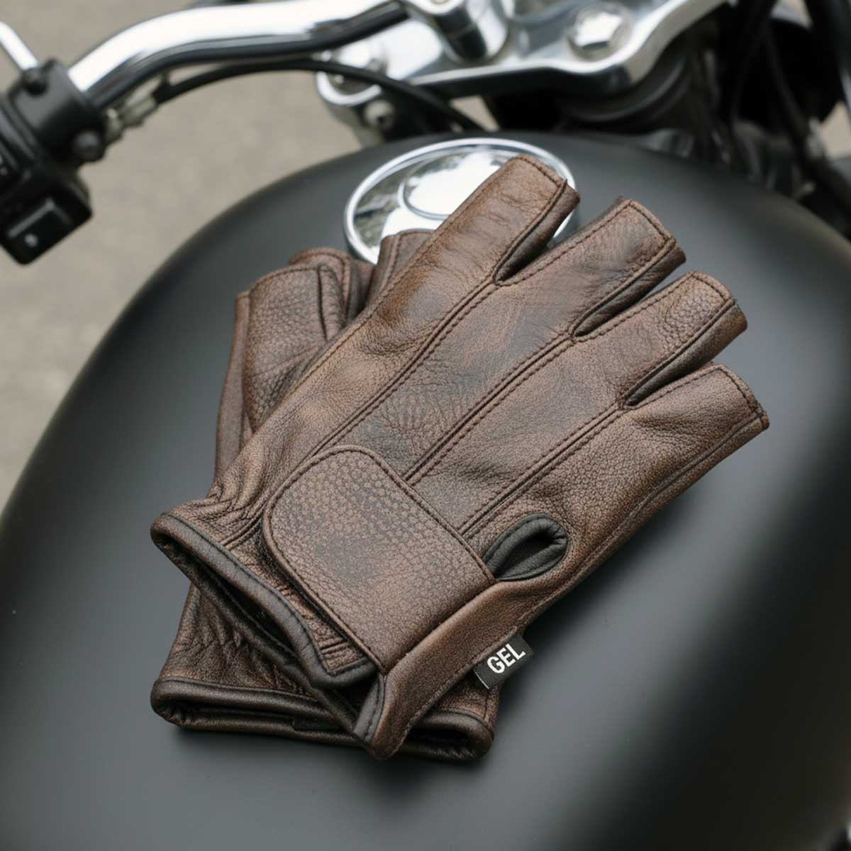 Milwaukee Leather MG7561 Men's Premium Brown Leather Gel Padded Palm Fingerless Motorcycle Hand Gloves