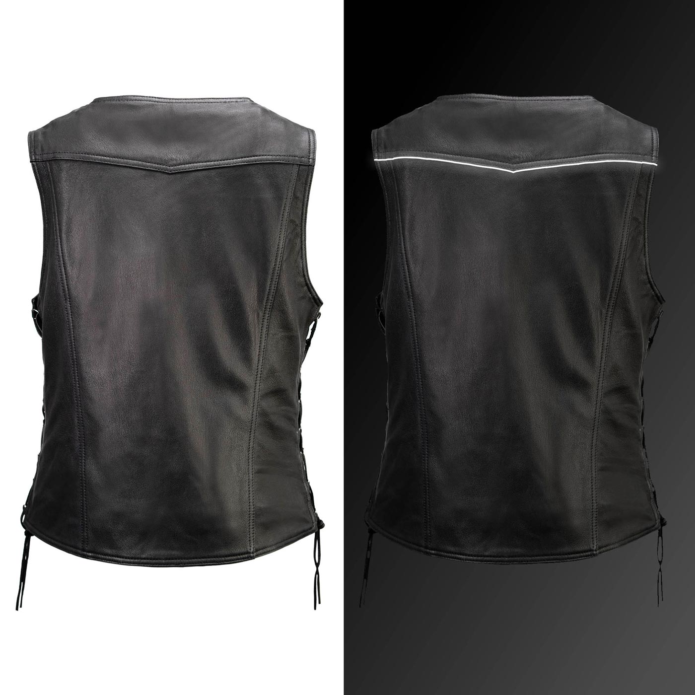 Milwaukee Motorcycle Clothing Co. Women's Jenni Black Premium Leather V-Neck Side Lace Vest MMC40001