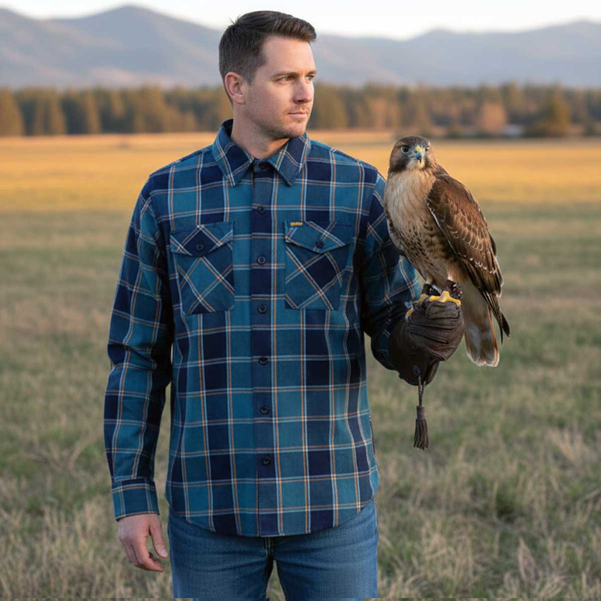 MMCC Men's The Kraken Blue Orange Cotton Long Sleeve Flannel Shirt - MMC11600